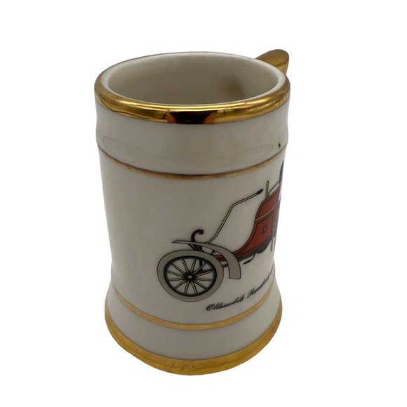 Oldsmobile Runabout 1903 Mini Stein Shot Glass Ceramic White Gold Trim 3" Tall - Picture 2 of 6